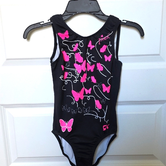 GK Black and Pink Butterfly Kids One Piece Leotard Size CM - Picture 1 of 6